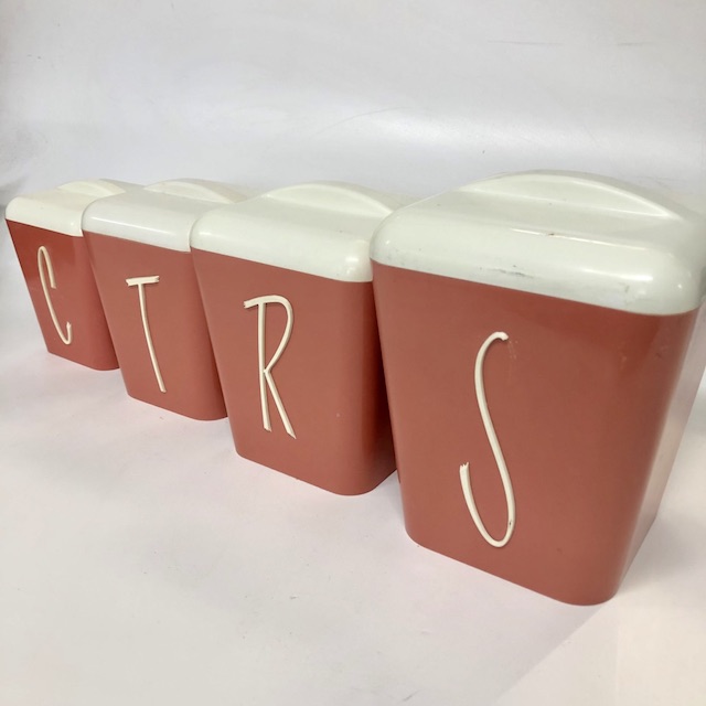 CANNISTER SET, 1950s Pink w White Lid (Set of 4)